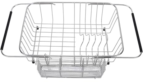 TOPINCN Égouttoir à Vaisselle dans L'évier, égouttoir à Vaisselle Extensible en Acier Inoxydable avec Support de Baguettes pour Comptoir de Cuisine, Panier D'égouttage de Séchage de