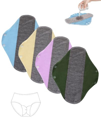 ZAMXHUG 4 piezas Salvaslip Algodón, Compresas Algodón, Compresas de Tela, Compresas Reutilizables de Noche Lavables, Protectores de Bragas para Menstruación, Previenen Fugas de Orina