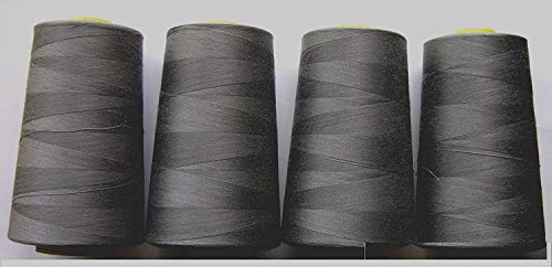 F4D OVERLOCKING THREAD - OVERLOCKER THREAD - POLYESTER THREAD - INDUSTRIAL SEWING THREAD - 4 X 5000 YARD SPOOLS - LARGE COLOUR SELECTION (Dark Grey)