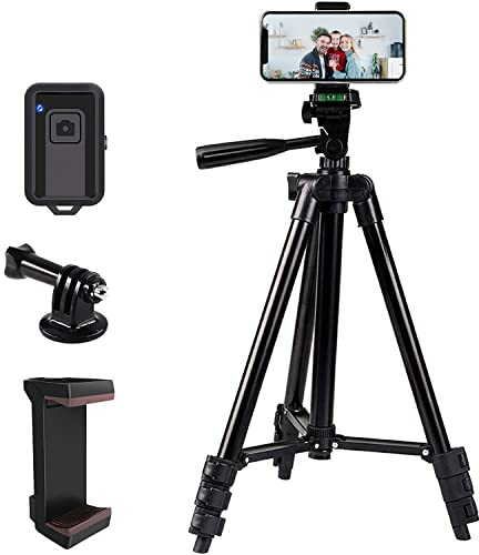 zetong Phone Tripod 42In Aluminum Lightweight Portable Camera Tripod for iPhone/Samsung/Smartphone/Action Camera/DSLR Camera with Phone Holder & Bluetooth Wireless Remote Shutter(Black)