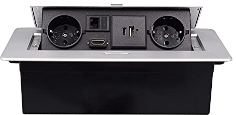 Tischsteckdose Versenkbare Steckdosen mit 2 EU LAN HDMI und 5V3.1A USB Typec Ladegeräte 1,5M Kabel