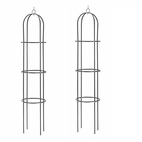 Trintion 2PCS Metal Garden Obelisk 1.9m Heavy Duty Tubular Plant Cage Climbing Plants Support for Roses Climbing Vines Flowers Vegetables Obelisk Decor