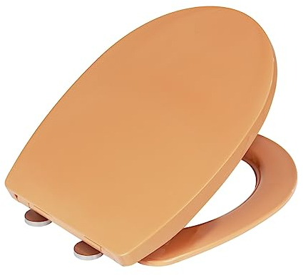 WENKO WC-Sitz Mod. Tilos Toilettensitz mit Absenkautomatik bruchsicherer Thermoplast Easy-Close System rostfreier Edelstahl Fix-Clip Hygiene Befestigung 36,5 x 45 cm Orange Innenring 22,5 x 29 cm