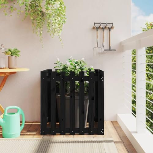 ZEYUAN Jardinera diseño de Valla Madera Maciza Pino Negra 70x70x70 cm, Huerto Urbano Terraza, Jardineras Exterior, Jardineria Maceteros, Mesa De Cultivo, Huerto En Casa - SPU:832464