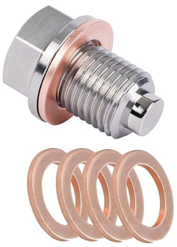 Tappo di scarico dell'olio magnetico Tappo di scarico dell'olio M14 x 1,5, con 5 pezzi di guarnizione in rame, Tappo di scarico dell'olio Vite dell'olio per auto per la maggior parte delle auto