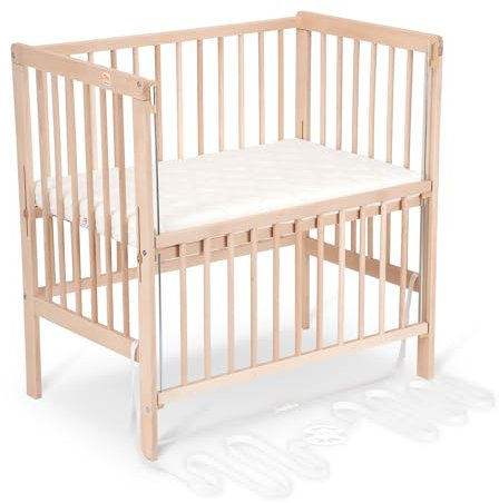 FabiMax Baby Beistellbett für Boxspringbett Flex Natur, stufenlos höhenverstellbar, Buchenholz massiv, naturbelassen, inkl. Matratze Air
