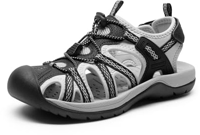DREAM PAIRS Sandalias Mujer Verano Trekking Deportivas Playa Antideslizantes Zapatos con Punta Protectora Zapatos de Senderismo,Size 41,Negro/Gris Claro,DWUMST2502