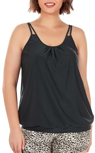 Ocean Blues Parte superior tankini de talla grande para mujer, ajuste holgado, tankini, Negro, 3XL Grande