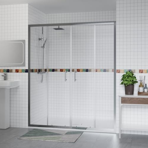 Aquariss 1700x700mm Shower Enclosure Wetroom Cubicle Chrome with 1700mm Sliding Double Shower Screen Doors 6mm Easy Clean Glass, White SMC Anti Slip Shower Tray and Free Waste