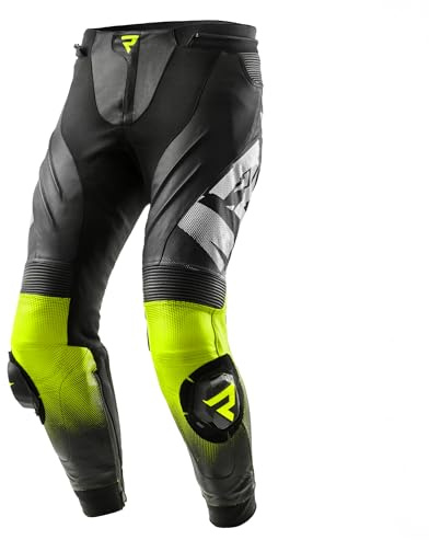 REBELHORN Inferno Pantaloni da Moto Uomo | Pelle | Protezioni per Ginocchia, Fianchi e Coccige Livello 2 | Cursori per Ginocchia | Pannelli di Ventilazione