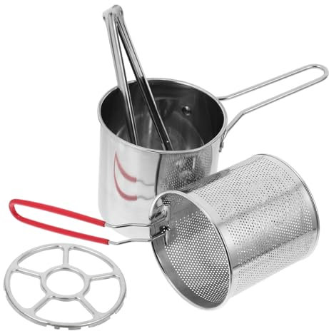 Tofficu Panier à Friture Acier Inoxydable Marmite à Frire Avec Passoire Panier Avec Pince Anneau De Cuisinière Pour Frites Rondelles Ailes De Poulet Outil De Cuisine