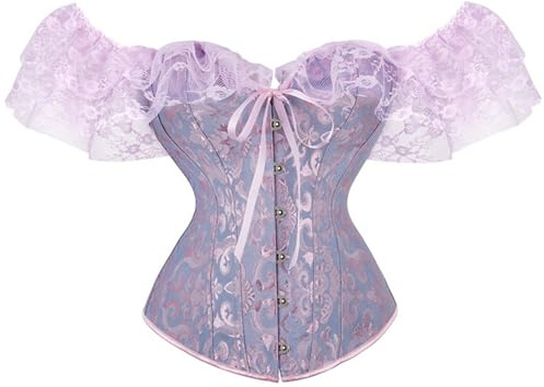 Tops de corsé para mujeres UK gótico hombros descubiertos overbust basque con cordones con ballenas bustier con mangas cortas cinturón de cintura moldeador lencería vintage nupcial disfraz de
