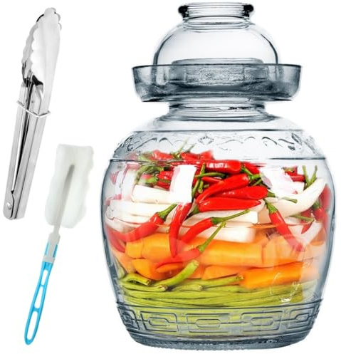 yeeplant Tarro de fermentación de vidrio con tapa hermética sellada al agua, tarro de pepinillos de gran capacidad para fermentación tradicional china, perfecto para kimchi y chucrut