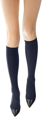 DAINAS 24-Color Knee High Socks, 80 Den Opaque, Wide Comfort Band (Navy, One Size)