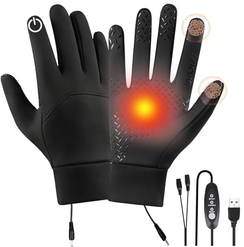 Kouamor Guantes calefactables por USB, guantes con batería, guantes con calefacción, 3 niveles de temperatura, para esquí, senderismo, ciclismo, snowboard