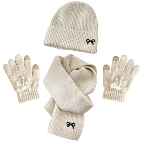 UJBVCX 3 Pezzi Set di Cappello a Maglia Sciarpa Guanti Bambini Invernale Berretto di Caldo Scaldacollo Accessori Invernali 3in1 Set per Bambina 3-6 Anni