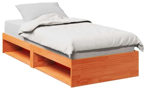 Yunovire Sängsäng utan madrass, vaxbrun, 100 x 200 cm, massivt trä, tall, stabil sängram med ribbotten, mångsidig bäddsoffa för gästrum, modern design