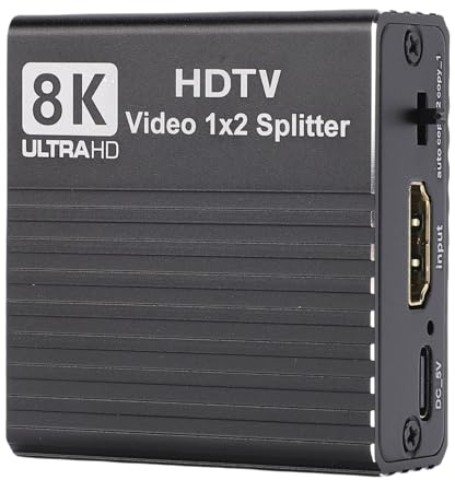 Luocute 8K HDMI Splitter, 1 in 2 Out HDMI 2.1 Splitter Support 8K 60Hz 4K 120Hz 1080P 240Hz VRR HDR10 EDID, Video Selector Boxes med 3D Atmos, för Set Top Box Desktop Laptop