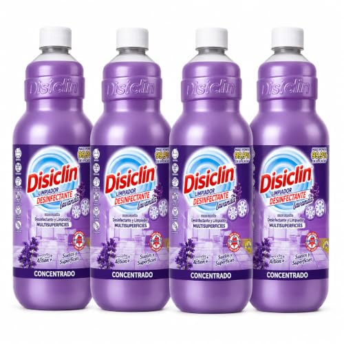 Disclin Lavanda Limpiador Multisuperficies Concentrado 1L | Pack 4 Unidades | pH Neutro | Sin Lejía | Higiene Total | RASMACOR