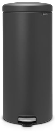 Brabantia NewIcon Pedal Bin 30 L | Soft Close Waste Bin with Odour-Proof Lid and Plastic Inner Bucket | Compact, Non-Slip Trash Can for Kitchen, Office, Bathroom or Bedroom | Mineral Infinite Grey