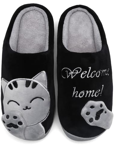 Mishansha Chaussons Femme Homme pour d'hiver Automne Pantoufles Peluche Chaussures Maison avec Dessin Animé - Chaud Doux Confort et Mignon (Noir, 43/44 EU = 44/45 CN)