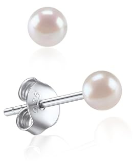 ChicSilver Pendientes Perlas Mujer Plata 4mm Perla Natural Blanca Joyería