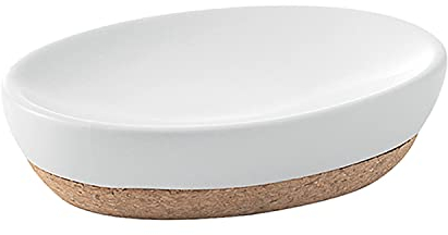 Gedy G-Canberra saponetta, Misure e Peso: 3X13X9,5 CM & 0,184 kg, Porta Sapone Solido Realizzato in Ceramica e Sughero Finitura Bianca, Design R&S, 2 Anni di Garanzia, Unica