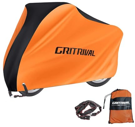 GRITRIVAL Bike Covers Outdoor Storage Waterproof. It Comes in 3 Colors and 2 Sizes. The Bike Cover is Equipped With a Bike Chain Lock