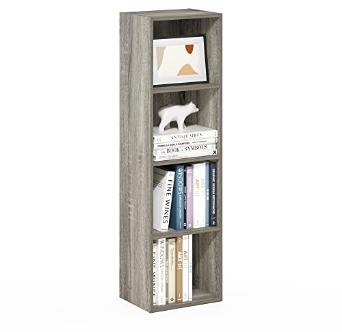 Furinno PASIR Book Shelf, 4-Tier Modern Bookshelf, Open Shelves Bookcase 9 x 12 x 42, for Living Room, Bedroom, Home Office, French Oak