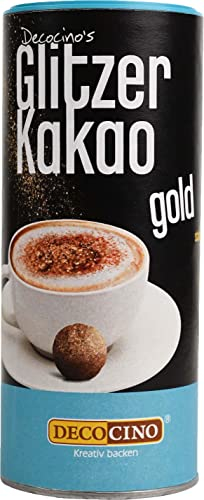 DECOCINO Glitzer Kakao Gold (100 g) hochwertiges Kakaopulver mit Glitzerstaub – zum Dekorieren von Torten, Kuchen, Kaffee, Cappuccino, Pralinen uvm.