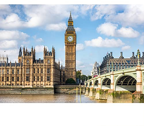 Aoihrraan 1,5 x 1 m London Big Ben bakgrund Elizabeth klocka torn känd England symbol Westminster bro klar himmel moln flod fotografi bakgrund resa semester bröllop älskare porträtt fotorekvisita