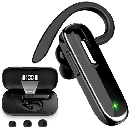 Jinreoo Bluetooth Earpiece V5.1, Wireless Hands-Free Headset with Charging Case, Built-in Microphone for iPhone Android Business Calls