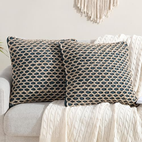 Boho Living Jada Fundas de cojín Decorativas 2 Unidades, sin Relleno, diseño Tejido, decoración para salón de 50,8 x 50,8 cm, Color índigo, 2 Unidades