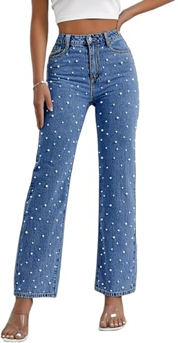 Kedera Women's High Waisted Jeans Boyfriend Baggy Straight Leg Casual Denim Pants Trousers Blue
