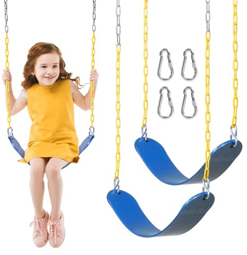 DECORLIFE 2-Pack Swing Seats for Swing Set, Support 330lb, Swings Replacement Kits with Coated Chains for Kids Adults, Swing Set Accessories with Snap Hooks for Outdoor Backyard Playground, Blue