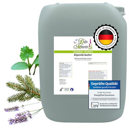 Dufte Momente Dampfbad-Emulsion 10 Liter Alpenkräuter | Gebrauchsfertig | Hochwertige Formel | Für gewerbliche Dampfbäder, Thermen & Spas