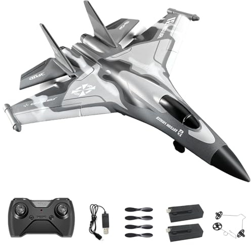 QuirkyGlee Rc Plane F-22, Stealth Raptor Remote Control Airplane 3 Channel Stunt Fighter with 3 Modes Xpilot Stabilization System Easy Fly for Beginners, Aircraft Toy Gift for Adults