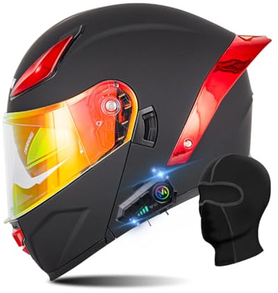 RQTEUYE Bluetooth Modular Motorcycle ECE Approved, Dual Visor Double Flip-Up Full Face Helmet Built-in Dual Speaker with Waterproof Bluetooth, for Adult Men Women (21.6-24.4in)