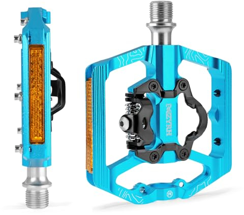 MZYRH MTB Mountainbike-Pedale, Fahrrad-Pedale mit Reflektoren, Aluminium 9/16 Zoll 3 abgedichtete Lager doppelseitige Plattform kompatibel mit Klickpedal (Blau)