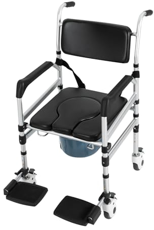 Silla de ducha con inodoro, taburete de ducha con respaldo, ruedas, altura ajustable, ayuda para inodoro para personas mayores, embarazadas, discapacitados, capacidad de carga máxima 160 kg/352,74 lbs
