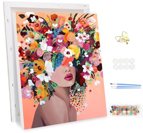 MEIYUDA Pintar por Numeros Adultos con Marco Chicas Flores, DIY Pintura por Numeros Kit Manualidades Adultos, Cuadros por Numeros Pigmento Acrílico, Decoración para el Hogar Regalo de pared 30x40cm