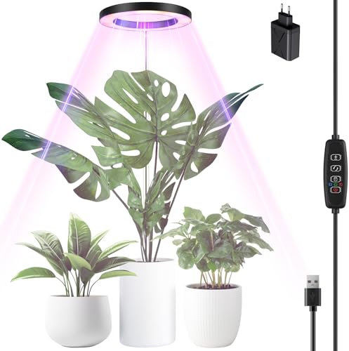 Euakee Lampe Plante, LED Lampe de Croissance à Spectre Complet, 30-155 cm Hauteur Réglable avec 70 LEDs, avec Minuterie 3/9/12h, 10 Luminosité, 3 Modes Lumière, pour Plantes D'intérieur (Noir)