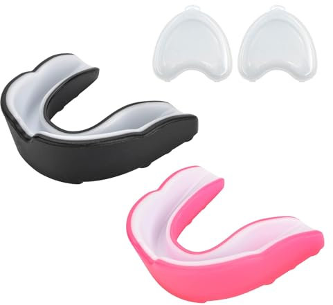 AIBAOBAO Sport Zahnschutz, 2 Stück Mundschutz Kinder, Sport Mundschutz mit 2 x Aufbewahrungsbox, für Kampfsport, Boxen, Hockey, Fußball, Rugby, Kontaktsport, Judo, Karate(WeißSchwarz + WeißesRosa)