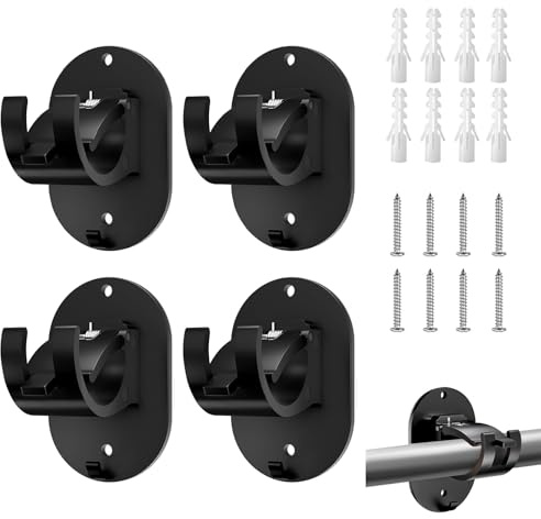 FIHODONE 4 Stück gardinenstange halterung ohne bohren, gardinenstange halterung schwarz, mit Schrauben, gardinenstangenhalter, gardinenhaken selbstklebend für Gardinen Duschstange
