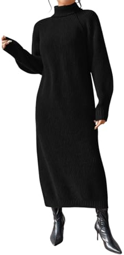 shownicer Robe Tricoté Pull Femme Couleur Unie Manche Longue Col Roulé Casual Automne Hiver Décontractée Sweater Pullover Maxi Robe