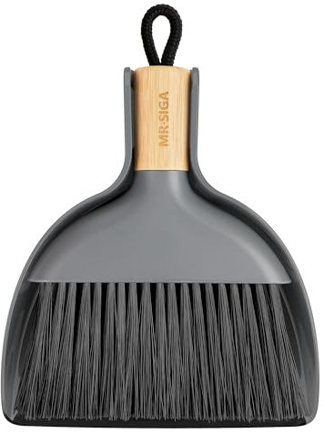 MR.SIGA Mini Kehrschaufel und Bürste Set, Tragbare Reiniqungsbürste und Kehrschaufel Combo mit Bambusgriff, Grau, 1 Set