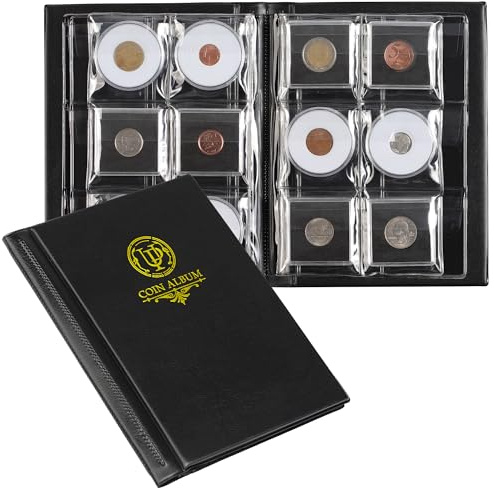 Album porta-capsule per monete con 36 tasche - Libro da collezione di monete da 2,3x2,2 pollici con 6 pagine, custodie per album da collezione per porta-monete quadrati e rotondi CS49BK