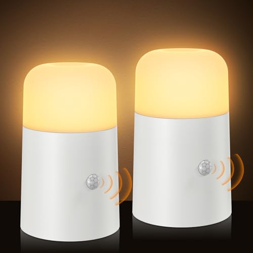 WARMTUYO Veilleuse avec détecteur de mouvement, lot de 2 veilleuses pour enfants, à piles, veilleuse avec détecteur de mouvement, batterie intérieure, capteur marche/arrêt automatique pour chambre