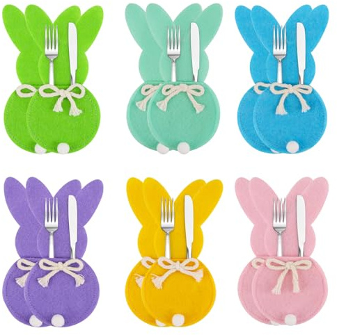 SilverChry Portaposate Pasquali Feltro*12pcs, Portaposate Coniglio Pasquali, Portaposate di Pasqua, Sacchetti Posate Feltro, Portaposate Coniglietto, Sacchetti Posate Pasquale Coniglietto (Coniglio)