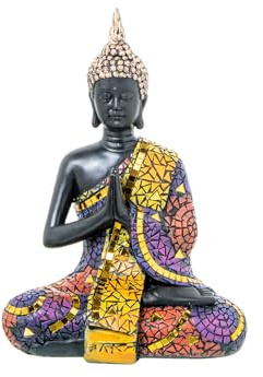 FIGURA RESINA BUDA MOSAICO COLORES_16X11X22CM
